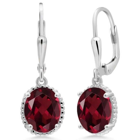 925 Sterling Silver with 4.00 Cttw Rhodolite Garnet Oval Leverback Hook Earrings
